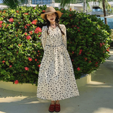 春日赏花穿搭露腰碎花连衣裙女2025夏绝美超好看独特漂亮掐腰长裙，女装连衣裙，浙宝266