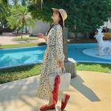 春日赏花穿搭露腰碎花连衣裙女2025夏绝美超好看独特漂亮掐腰长裙，女装连衣裙，浙宝266