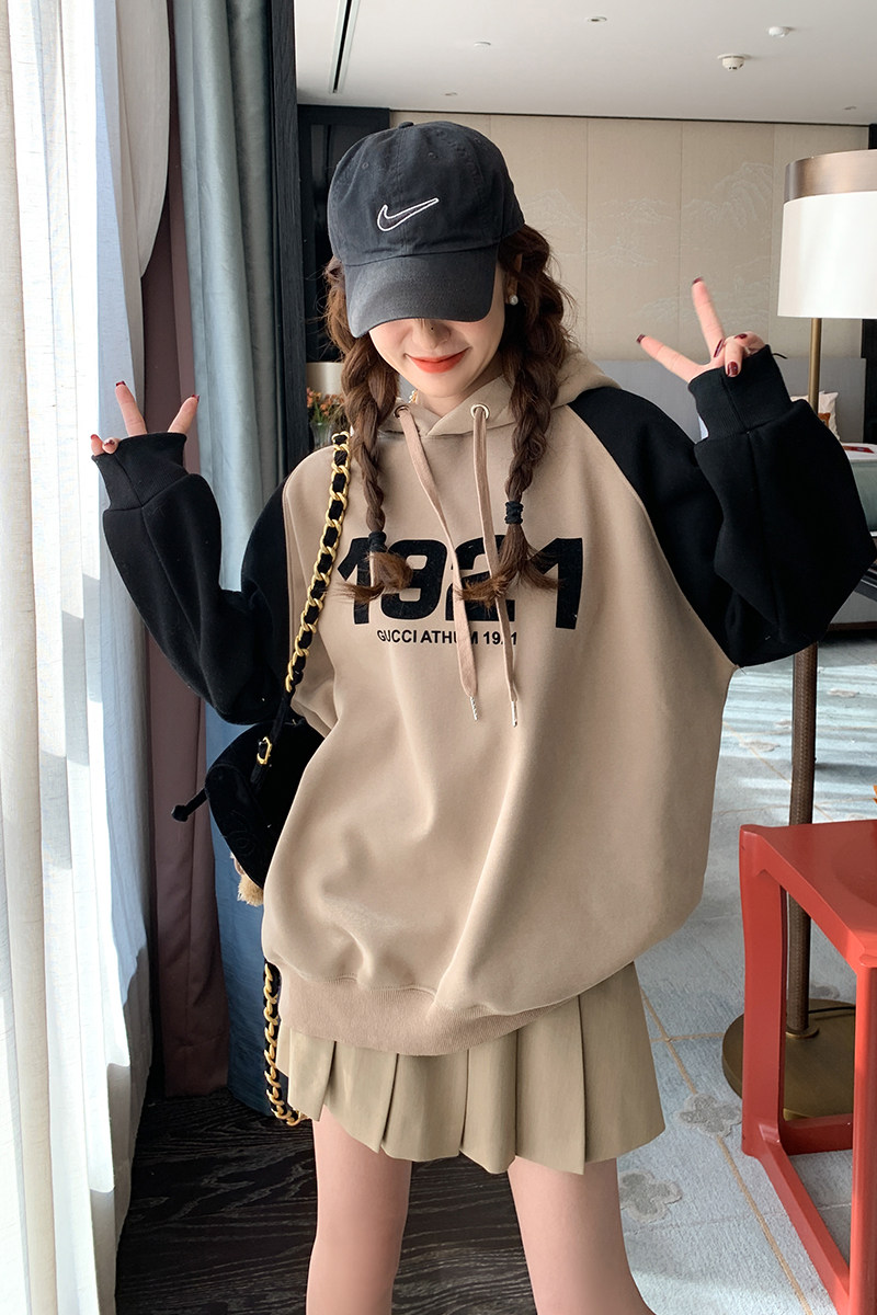 大货已出2023新款撞色拼接印花连帽卫衣266-2318-P95K148,女装卫衣/绒衫,浙宝266