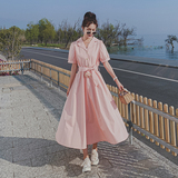 2021新款特色后背镂空西装领腰带连衣裙266-6635-P100K158，女装连衣裙，浙宝266