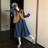 大货已出新款牛仔连衣裙咖色马甲两件套266-2312-P135K188，女装连衣裙，浙宝266