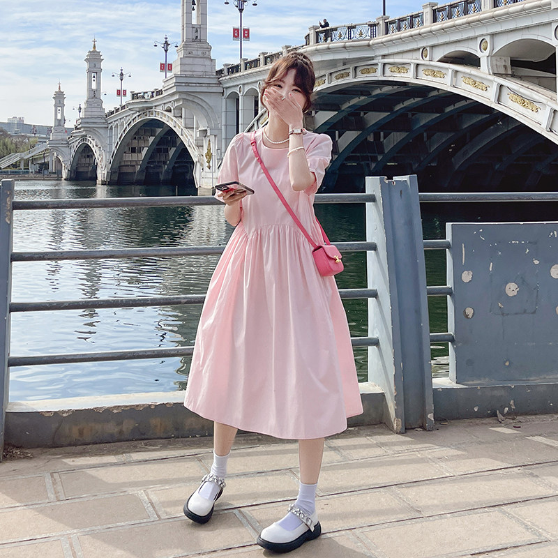 大货已出2023夏季新款粉色泡泡袖连衣裙266-2233-P85K138,女装连衣裙,浙宝266