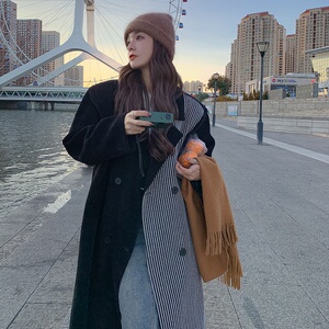 现货 新款灯芯绒拼接条纹毛呢外套 加厚夹棉 266-2283图片