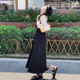 法式小众娃娃领撞色连衣裙女春秋2025新款春装设计感交叉腰长裙冬，女装连衣裙，浙宝266