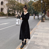 档口现货蕾丝花边金丝绒竖条连衣裙266-6685，女装连衣裙，浙宝266