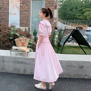 15号出货 双层娃娃领收腰压皱两色泡泡袖连衣裙266-6673-P105K158图片