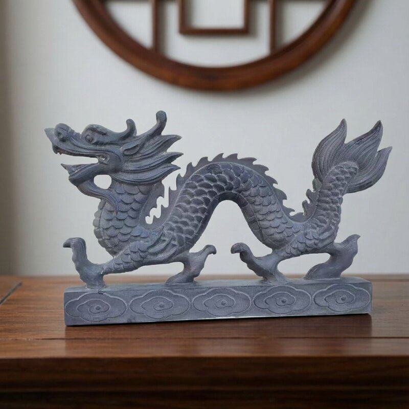 石龙镇宅摆件石头雕刻龙石雕龙摆件双龙戏珠龙生肖招财石头中国龙