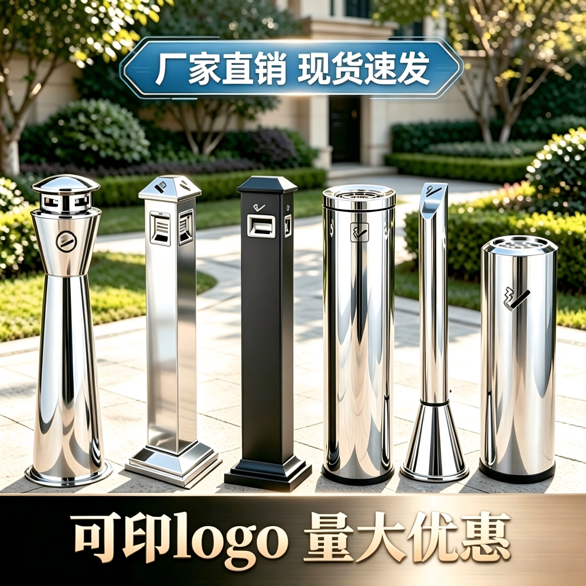 商场立式不锈钢烟蒂柱灭烟桶户外吸烟区烟灰缸室外落地垃圾桶包邮
