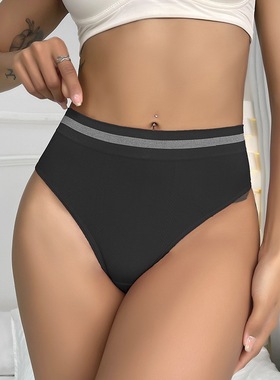 欧美女士丁字裤日常tback运动健身锦纶高腰收腹无痕纯棉裆微T内裤