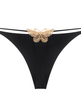 欧美Tback双层细带性感丁字裤蝴蝶刺绣低腰女生火辣牛奶丝滑内裤