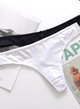 欧美裤女丁字纯棉Tback内裤无痕性感中低腰黑白纯色全棉丁字裤女