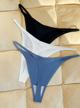 欧美tbackT裤丝滑冰丝中腰运动健身无痕一片式纯棉裆丁字内裤女生