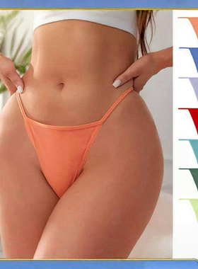 欧美tback舞蹈打底薄T裤冰丝滑中腰细绳无痕大码纯棉档丁字内裤女