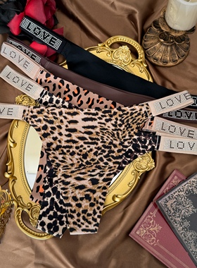 欧美tback钻LOVE豹纹低腰无痕一片式冰丝健身瑜伽丁字内裤女大码