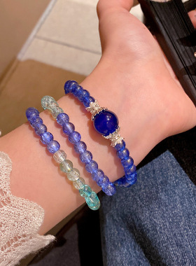 新中式清冷感叠戴蓝色串珠手链女复古时尚百搭禅意风渐变手串手饰