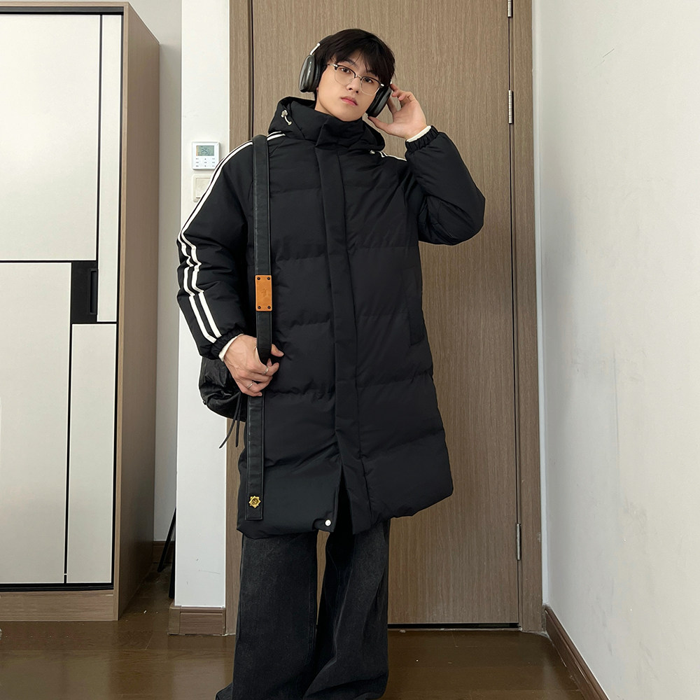 A440-MY9900-P118秋冬条纹拼接加厚长款棉服,男装棉衣,电商A440