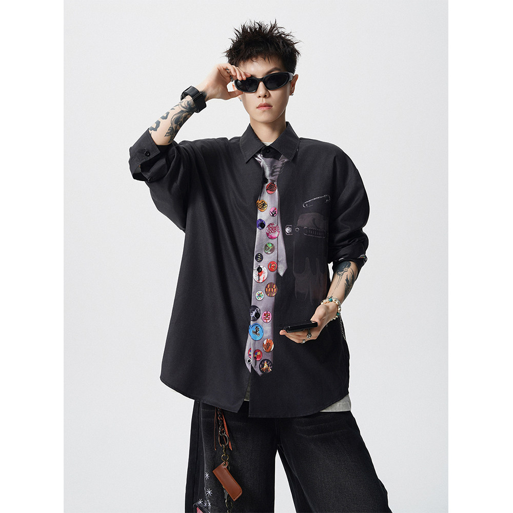 A440-CS2005-P58春季新款印花领带衬衫，男装衬衫，电商A440