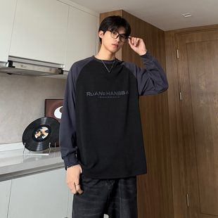 印花长袖 A440 德绒拼接撞色打底衫 P28 T恤 DR0608