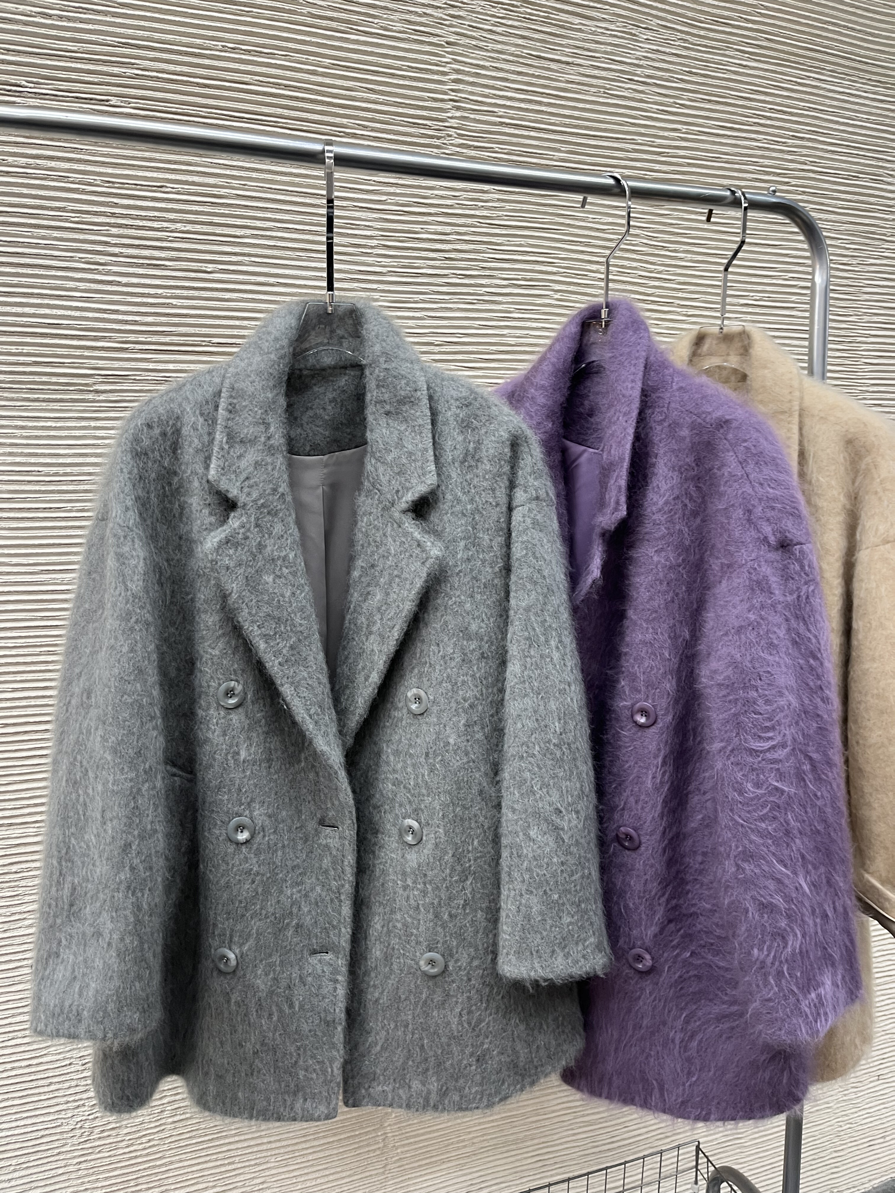 欧洲站2025新款拉毛西装领双面羊绒大衣女中长款羊毛呢外套高级感