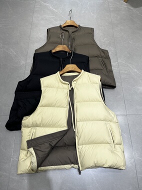 欧洲站欧货白色泡芙拼色韩系90白鸭绒羽绒马甲女款2025新款外穿冬