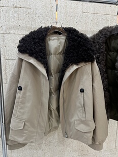 2025新款冬季鹅绒皮草羊羔毛拼接90白鹅绒羽绒服女派克外套25350