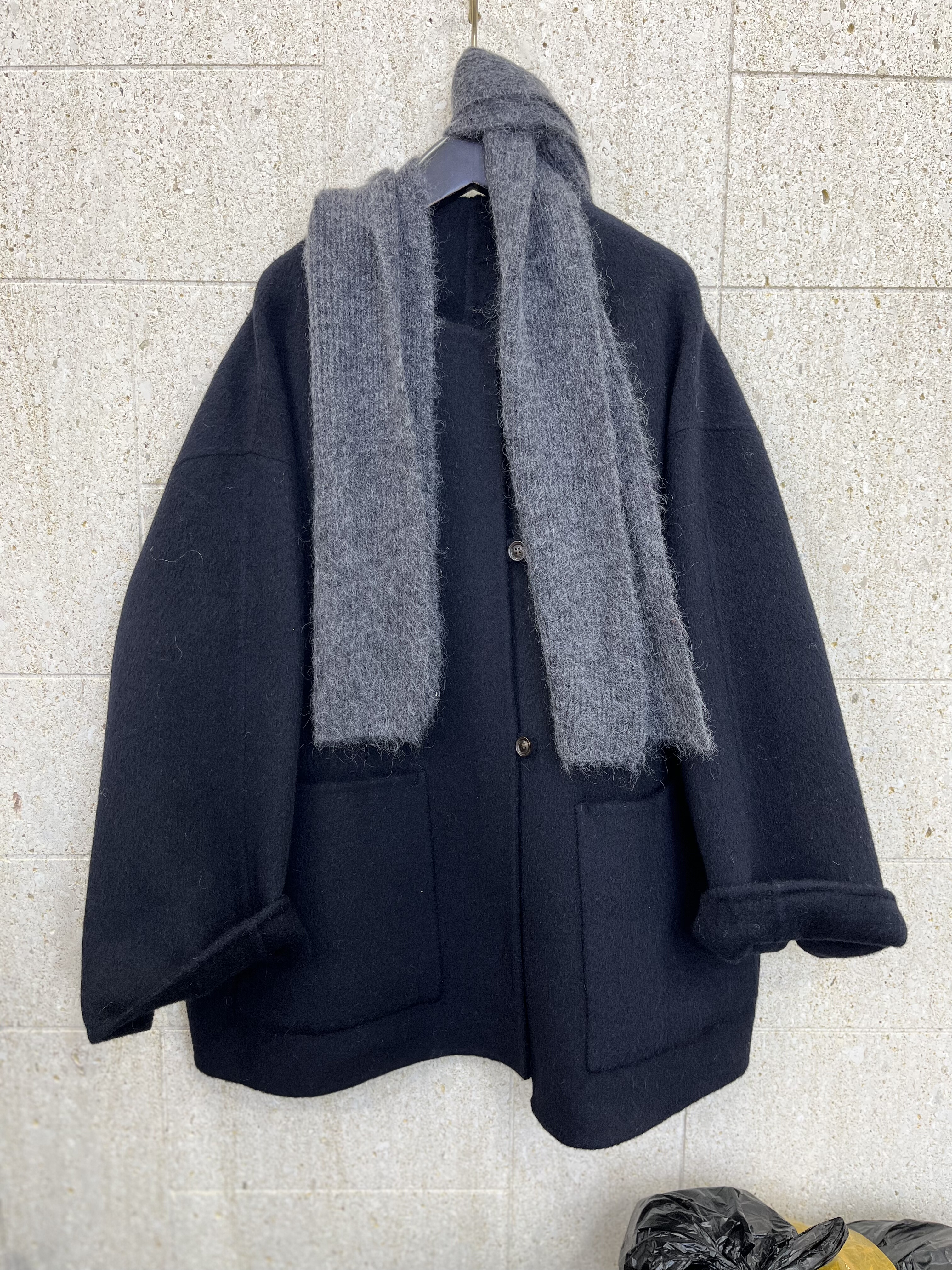 欧洲站2025新款围巾中长羊毛大衣气质宽松苏力双面羊毛小众设计感