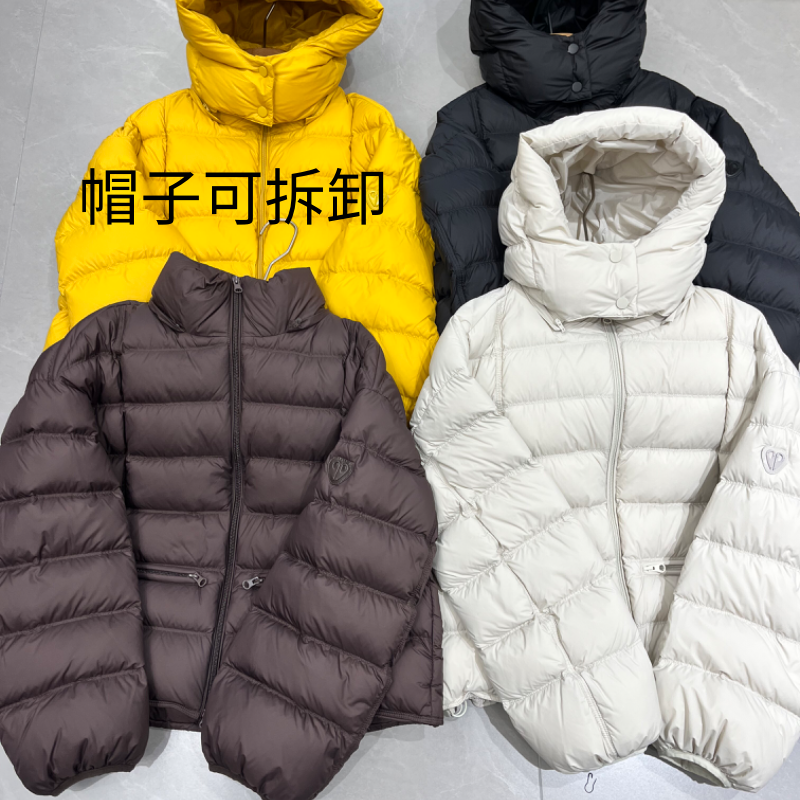 袖标鹅绒羽绒服女短款加厚