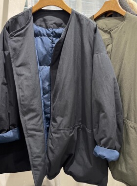 欧洲站欧货2025新款圆领宽松中长款风衣鹅绒羽绒服女冬季外套