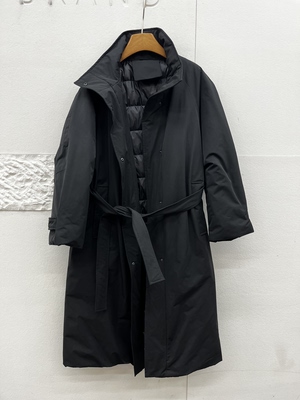 欧货黑色风衣鹅绒羽绒服女长款
