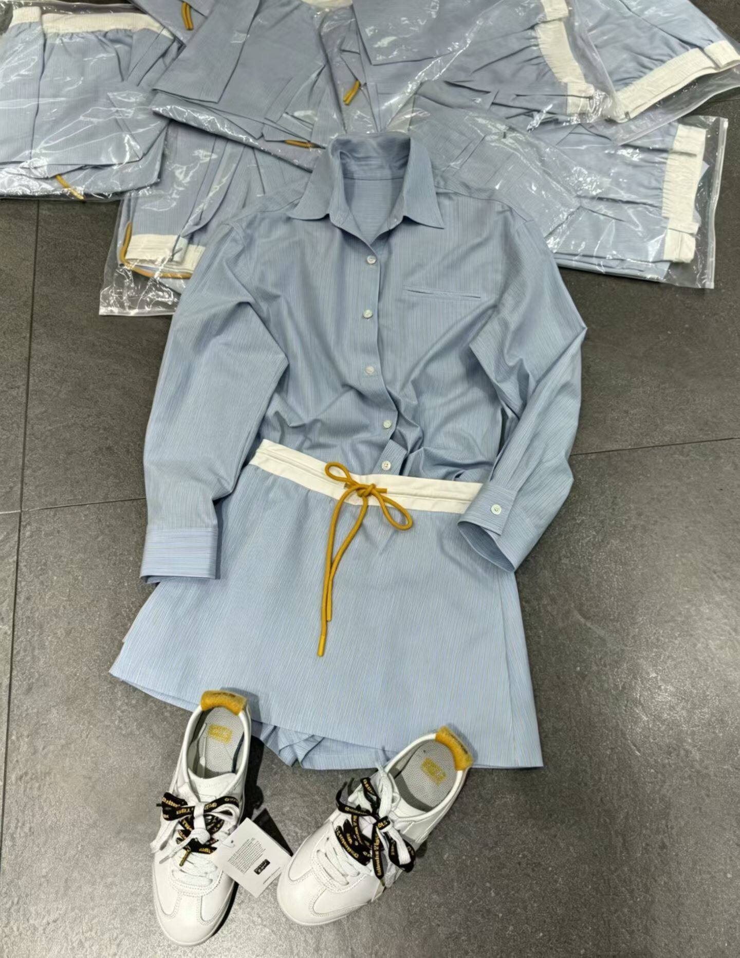 2026夏季防晒条纹衬衫裙套装女