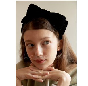 新款 自制丝绒蝴蝶结发箍增高颅顶公主头箍法式 头饰 官网同款 且茉