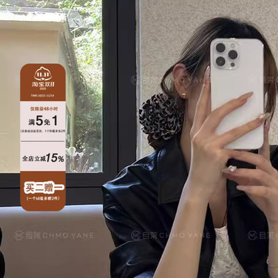 手工豹纹系花朵鲨鱼夹