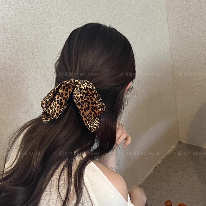 不挑发色~丝绒豹纹蝴蝶结发抓