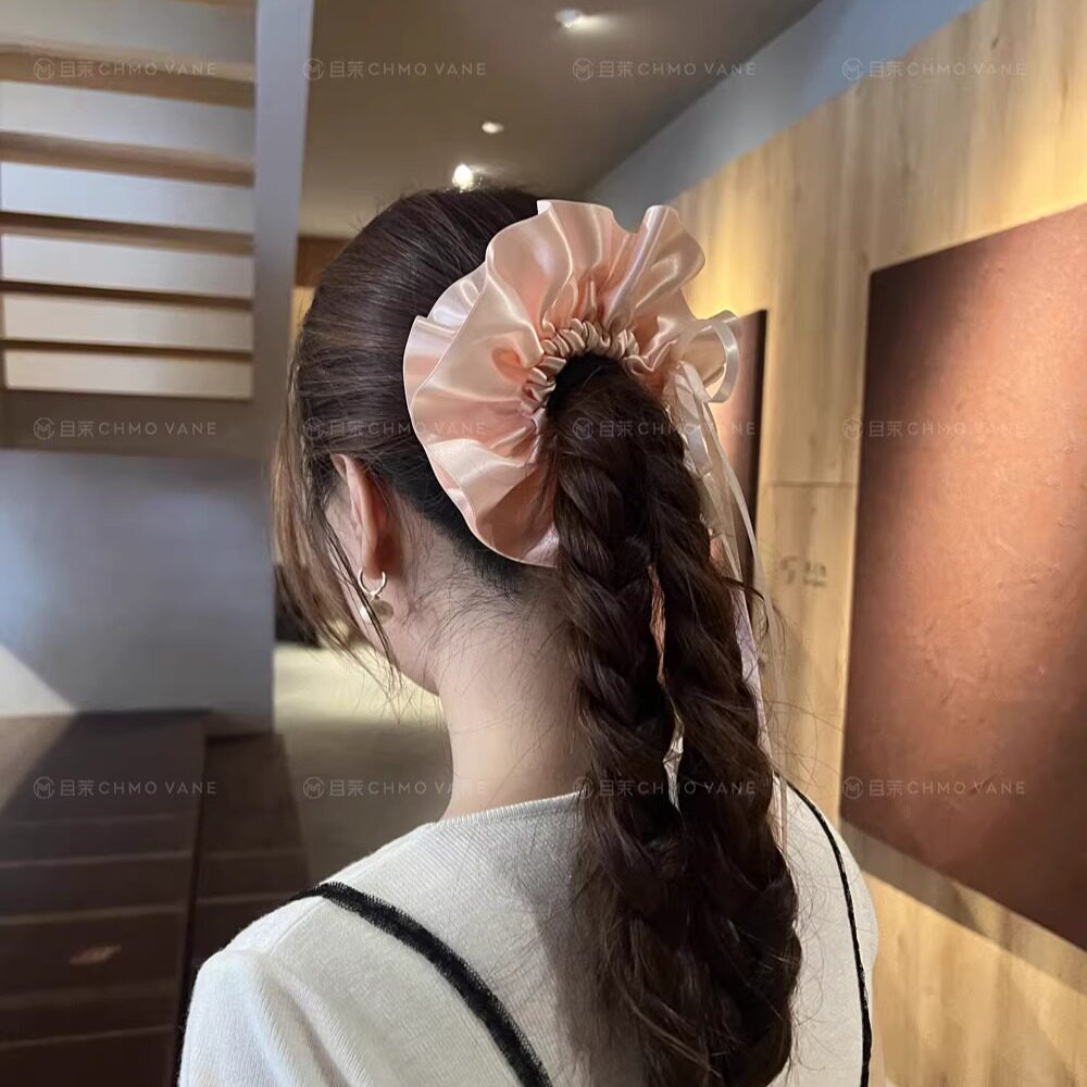 且茉~贵气缎面芭蕾风~丝带肠圈新款法式高级精致发圈头饰发饰
