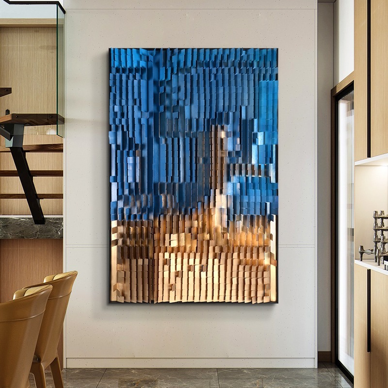 简约轻奢酒店大堂别墅玄关客厅沙发背景墙金属插片立体实物装饰画图片