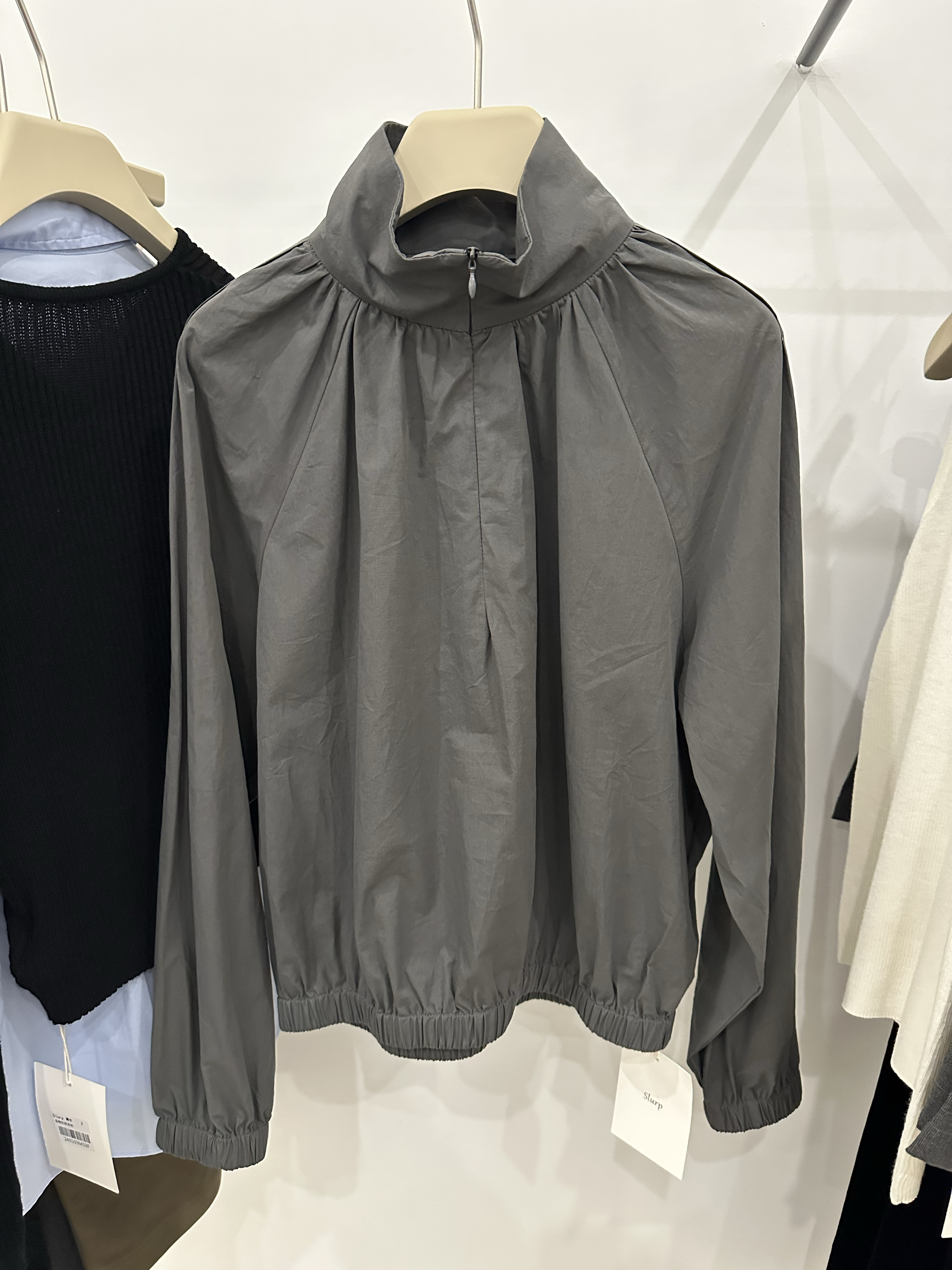 Slurp时尚立领宽松百搭衬衣上衣春秋灰色女装女