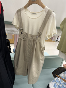 特价Mmt女夏季新款洋气宽松韩系背带短裤 黑色 杏色