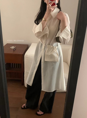 特价feelblessed天丝棉白衬衫女新款长袖中长款休闲衬衫裙