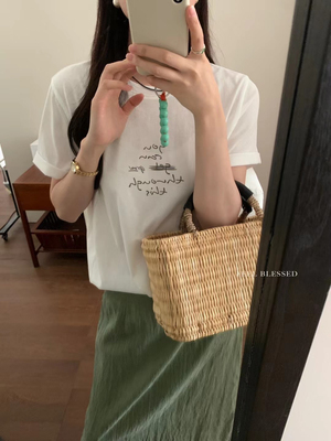 FB夏新款简约净版字母休闲两色短袖T恤 白色紫色 面料舒服