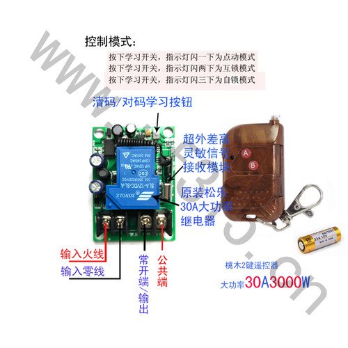 DC24V36V48V110V220V宽电压无线遥控开关电机马达门禁100米点动
