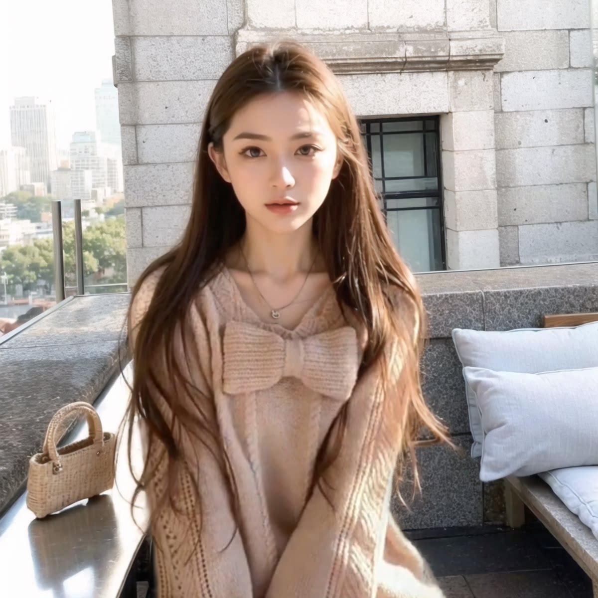 迟伞25/fw 甜杏杏子 定染纱线杏粉蝴蝶结针织上衣短裤温柔套装,女装/女士精品,时尚套装,淘宝优惠券,粉丝福利购,淘宝优惠卷