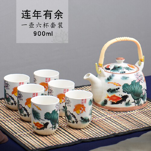 青花陶瓷带过滤大容量茶具套装