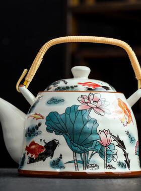 提梁壶陶瓷茶壶餐厅酒店饭店家用大号老式提梁单壶带过滤网凉水壶