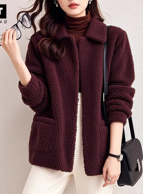 WEI TING安格拉红摇粒绒夹克外套女2025秋冬新款气质加厚保暖上衣