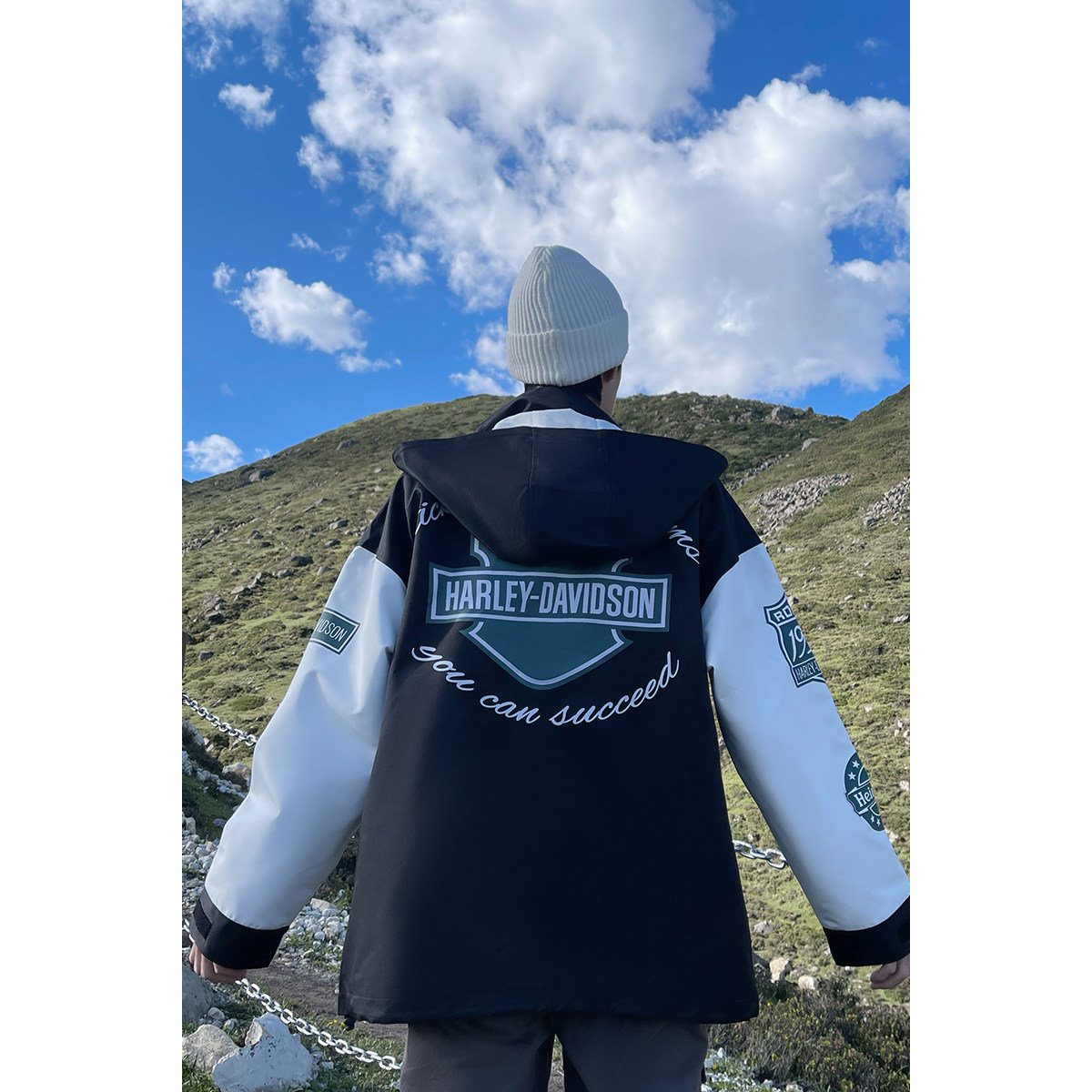 UhMu美式冲锋衣男vintage西藏旅游穿搭滑雪服工装印花情侣装外套图片