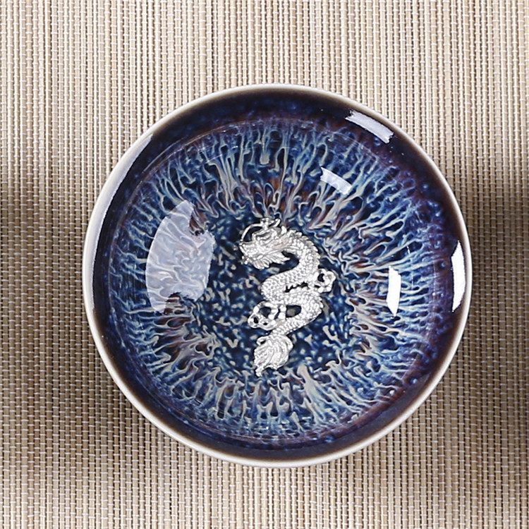 陶瓷窑变镶银功夫茶盏主人杯正品