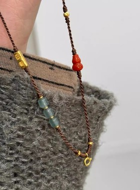 小圆满纯手工编绳项链五路财神可挂小滴溜跑环吊坠复古万能项链绳