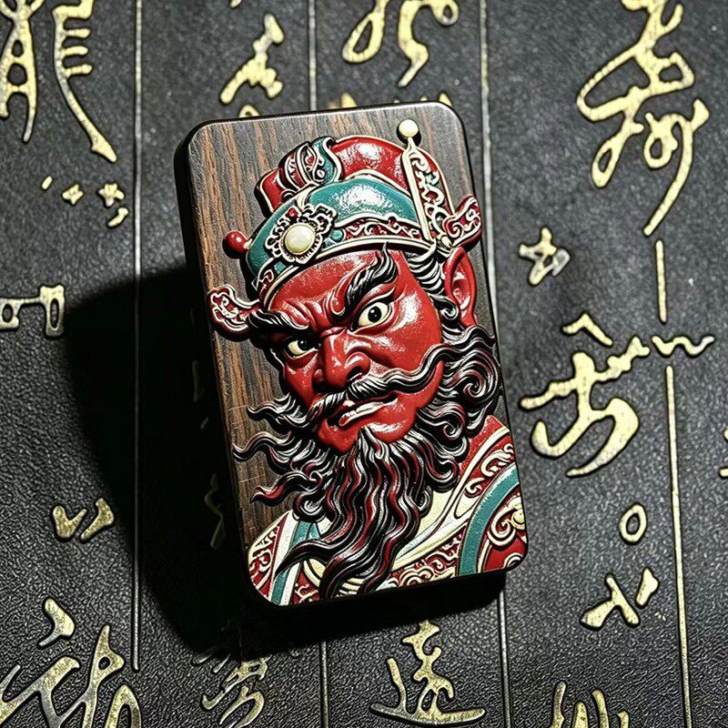 雷击枣木无事牌神威钟馗立体彩绘精雕挂件吊坠朱砂双面雕刻木制品