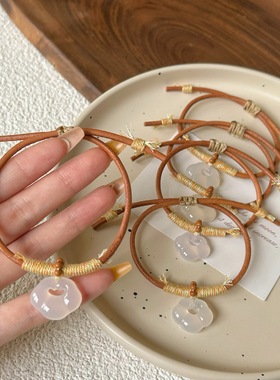 新中式天然玛瑙祥云手圈可调节韩国绒编织古风玉石细条少女小众