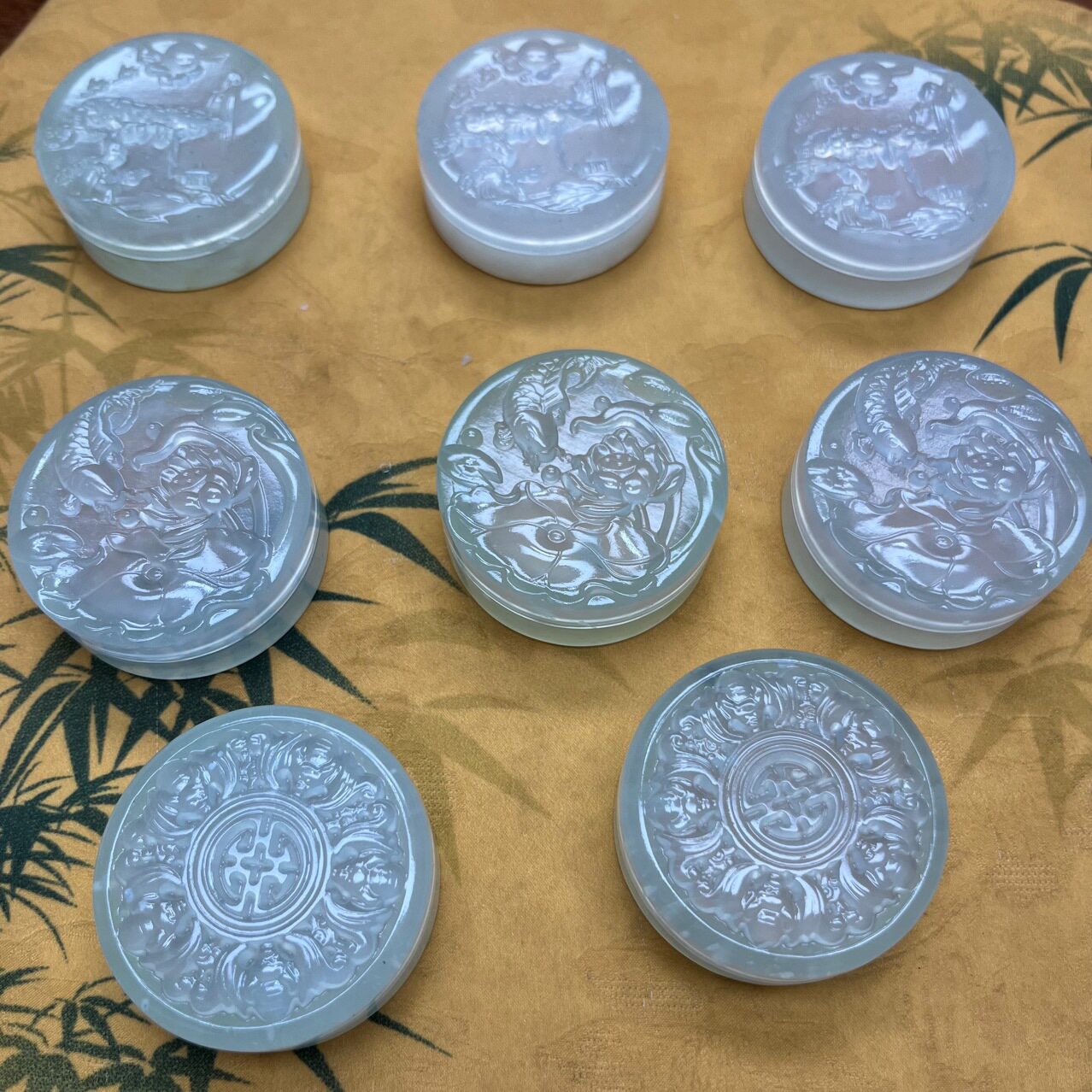 天然玉石岫玉墨盒文房用品墨蝶印泥盒首饰盒厂家批发